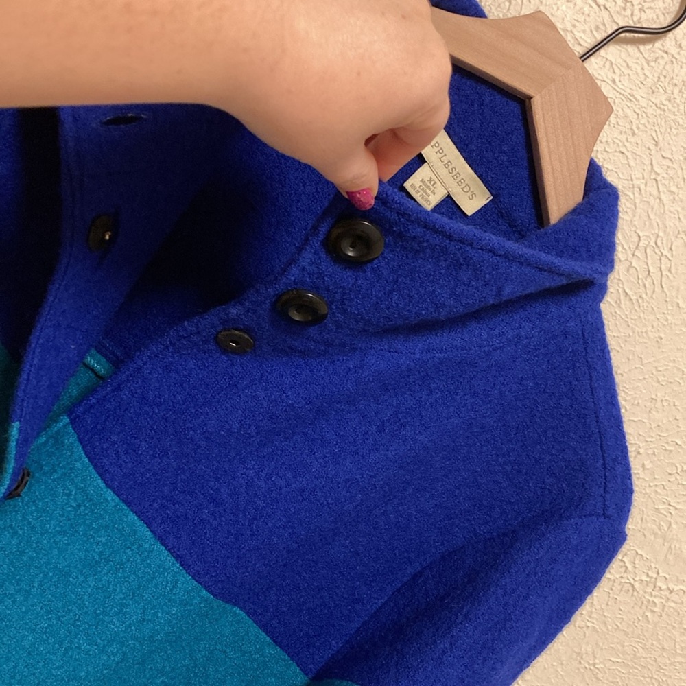 VINTAGE Appleseed’s Boiled Wool Colorblock Cardigan Coat Jacket Button Snap XL